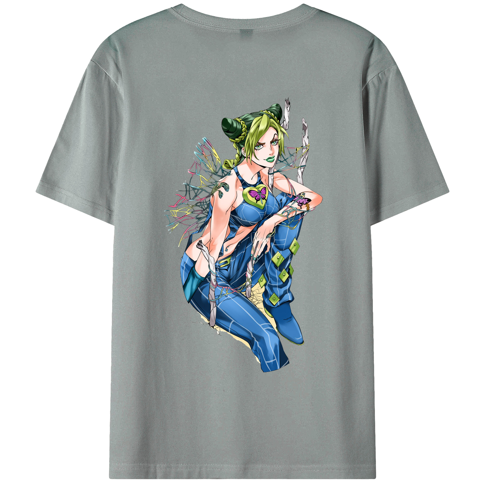 （画像用） "ジョジョの奇妙な冒険 くうじょう ジョリーン JoJo's Bizarre Adventure Jolyne Cujoh " 綿100％ メンズ半袖Tシャツ（バックプリント） 通気性